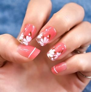 🐢2/$15 Peachy Red with Summer Flower Press On Nails